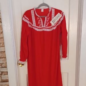 Brushling Red Lace Trim Nightgown Women's Size Medium